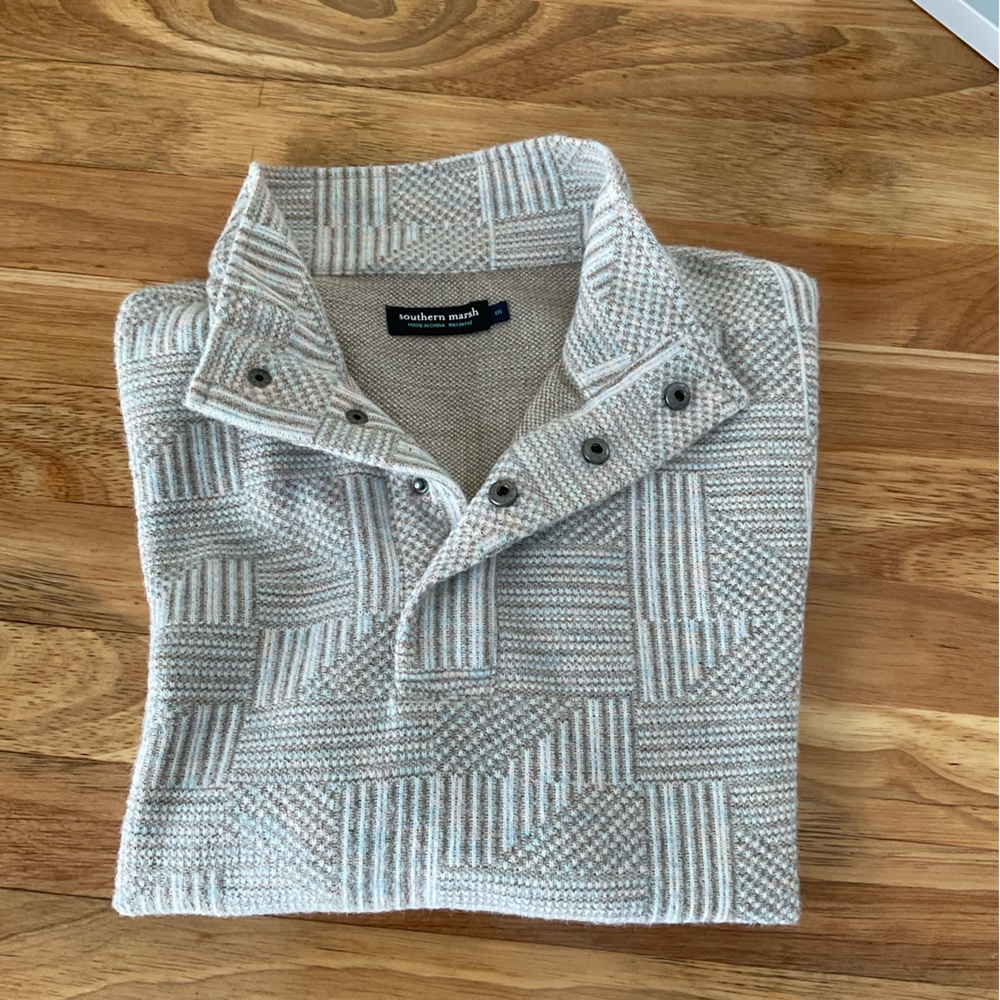 Southern Marsh Gray Patterned Zip-Up Sweater - image 1